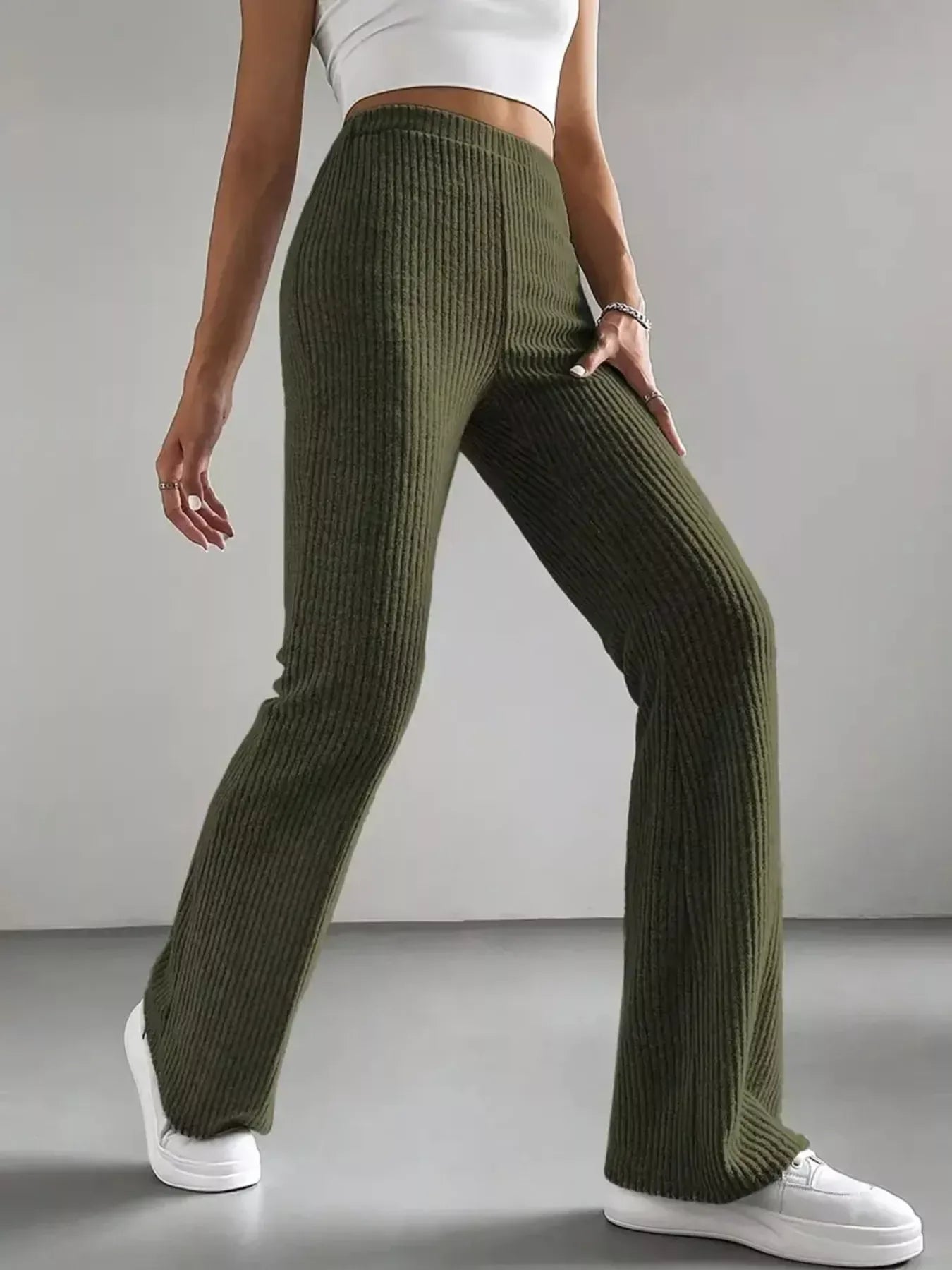 High Waist Flare Pants for Women Army Green / S