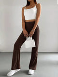 High Waist Flare Pants for Women Brown / S