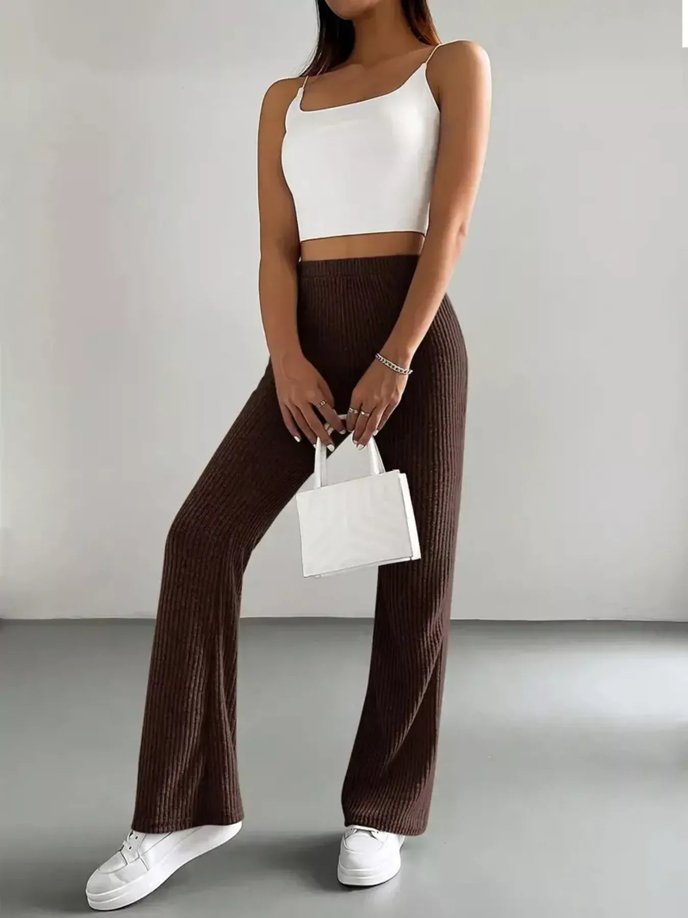 High Waist Flare Pants for Women Brown / S