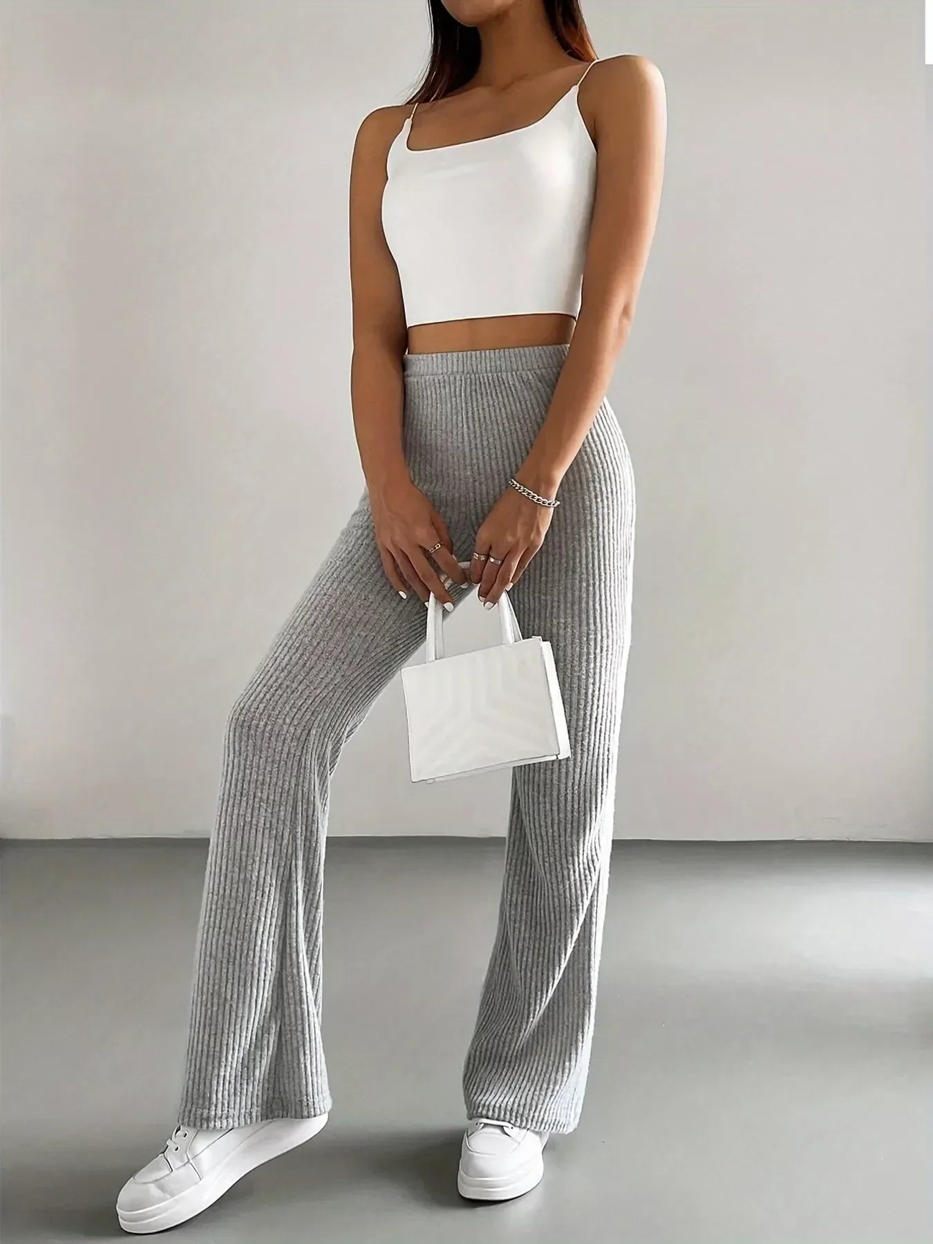 High Waist Flare Pants for Women Grey / S