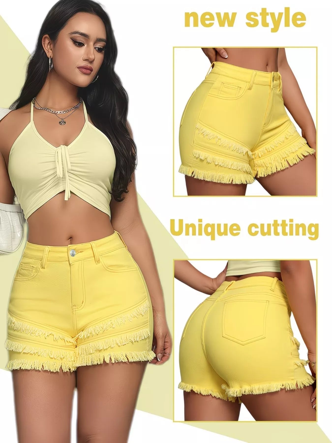 High Waist Frayed Denim Shorts