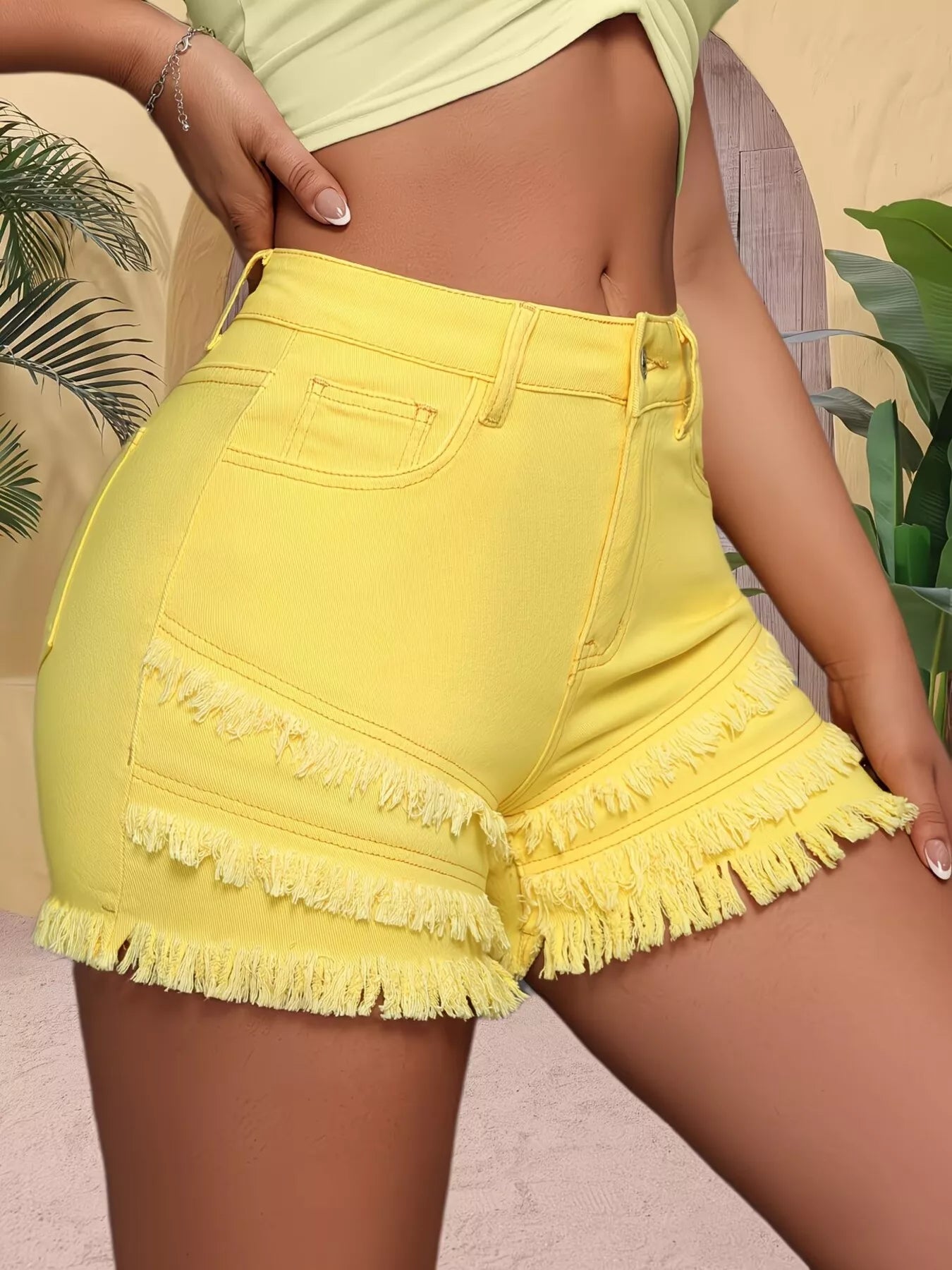 High Waist Frayed Denim Shorts