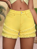 High Waist Frayed Denim Shorts Yellow / S