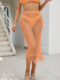 Fringe Openwork High Waist Swim Skirt Caramel / S