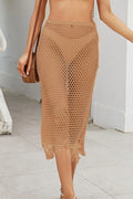 Fringe Openwork High Waist Swim Skirt Mocha / S