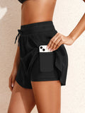 High Waisted Drawstring Swim Shorts Black / S
