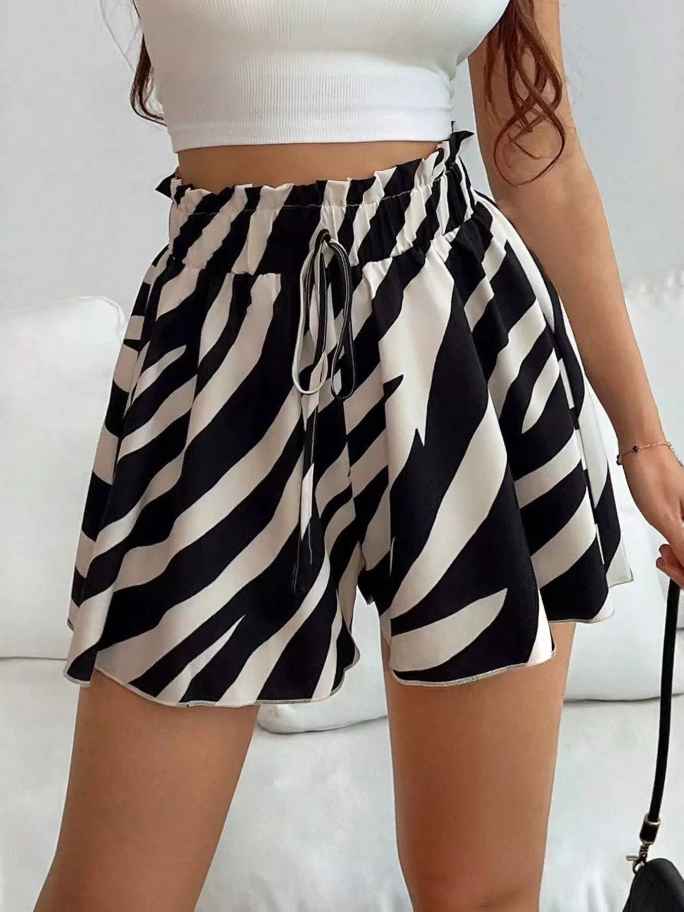 High-Waisted Leopard Print Shorts Zebra / S