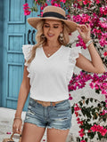 Ruffled V-Neck Cap Sleeve Blouse for Women