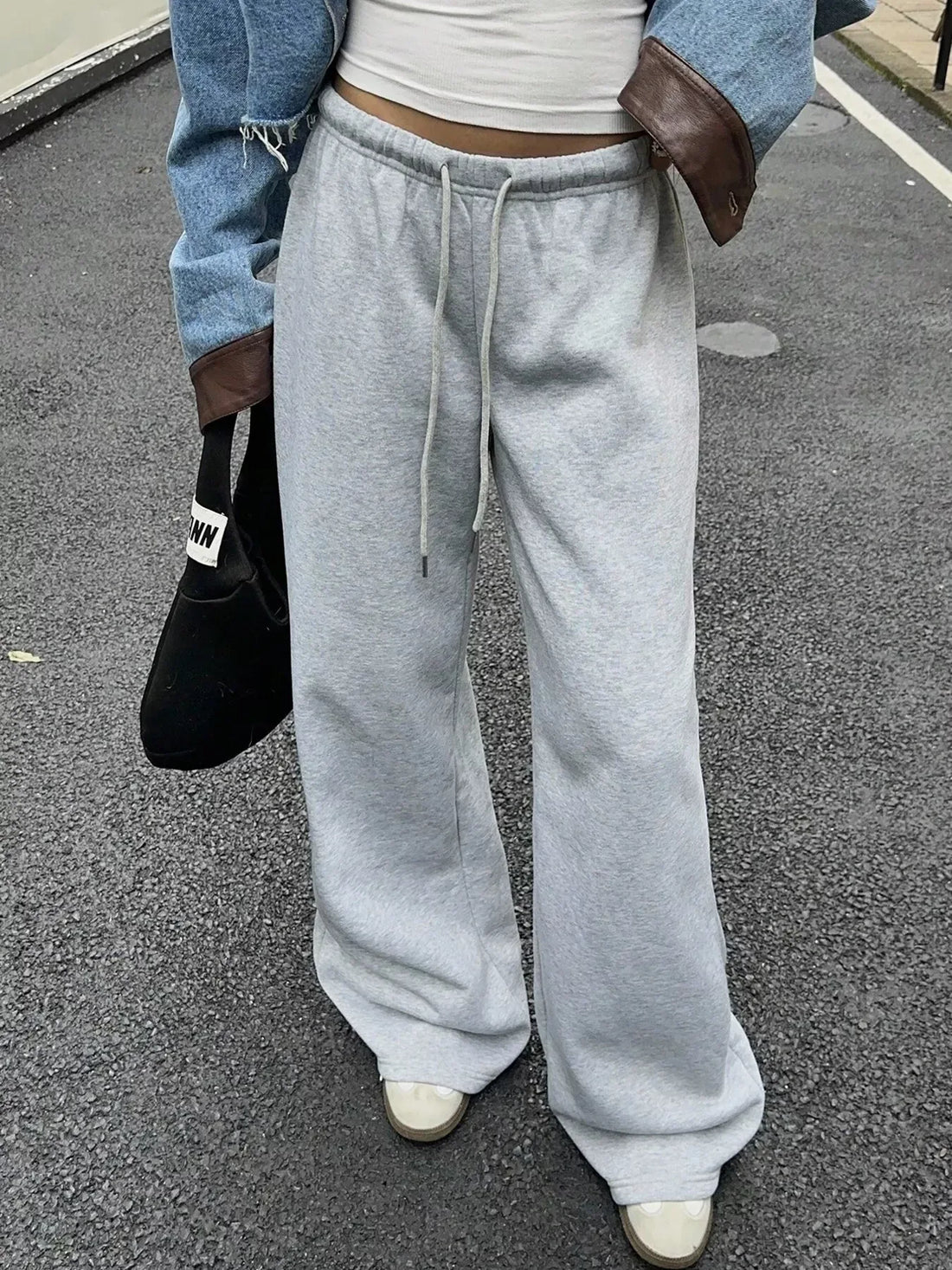 Wide Leg Drawstring Sweatpants Light Gray / S