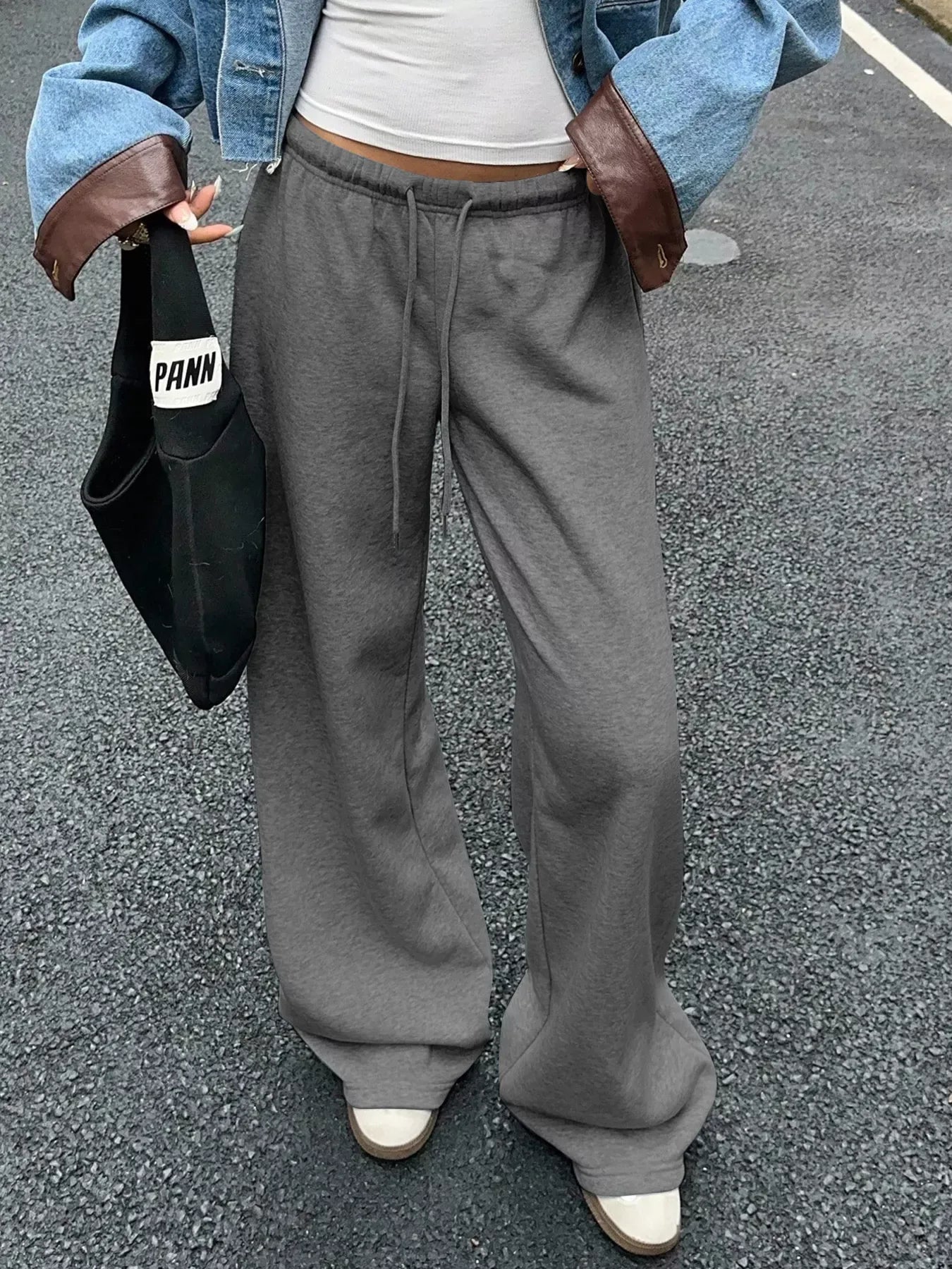 Wide Leg Drawstring Sweatpants Gray / S