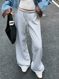 Wide Leg Drawstring Sweatpants Light Gray / S
