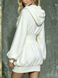 Hooded Long Sleeve Mini Dress with Smocked Waist