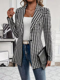 Houndstooth Print Lapel Collar Blazer