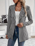 Houndstooth Print Lapel Collar Blazer