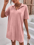 Johnny-Collar Short-Sleeve Polo Dress