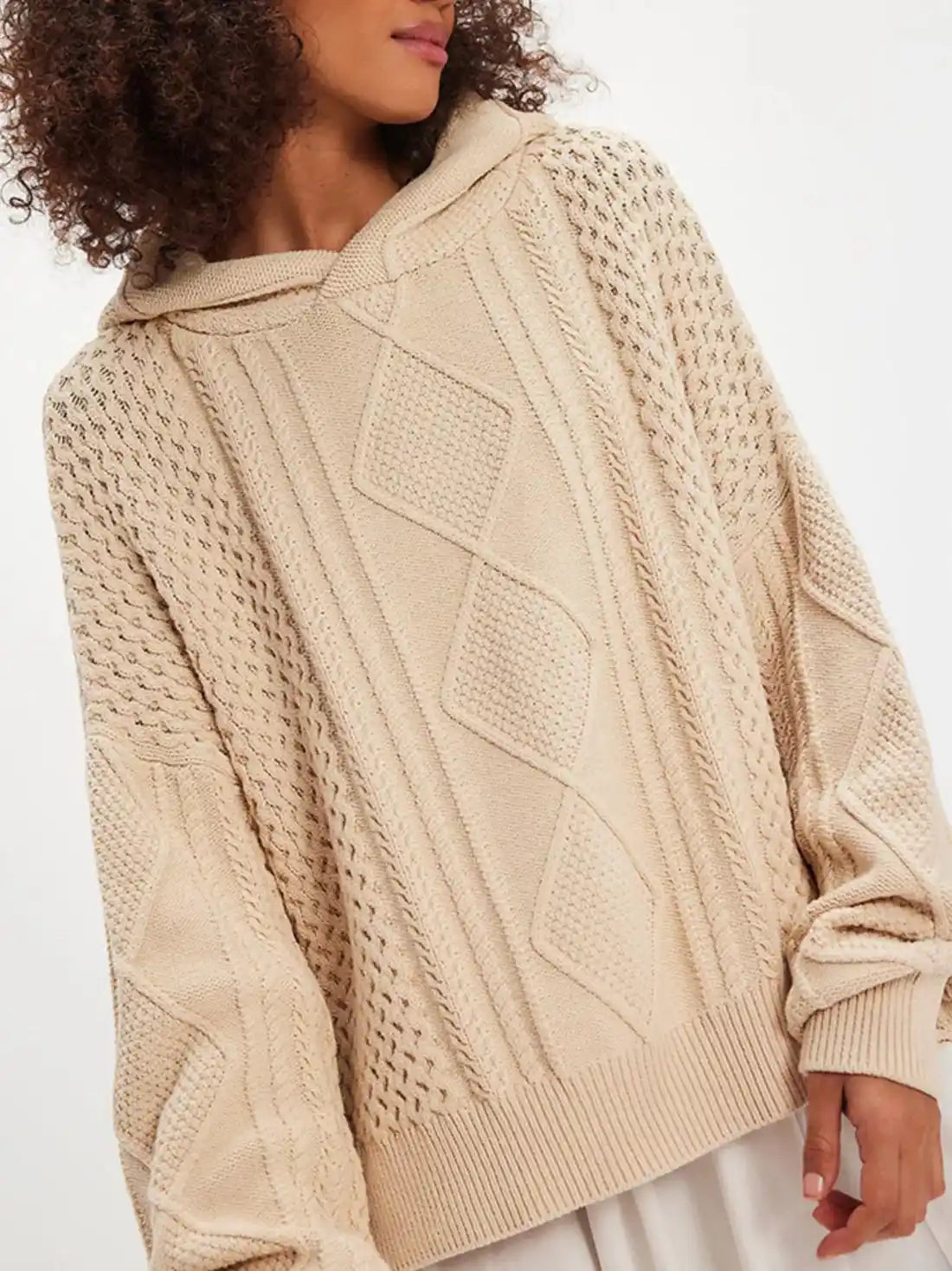 Knit Hooded Sweater Beige / S