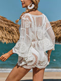 Lace Embroidered Sheer Cover-Up White / One Size