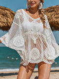 Lace Embroidered Sheer Cover-Up White / One Size