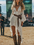 Lace High-Low V-Neck Dress White / XS