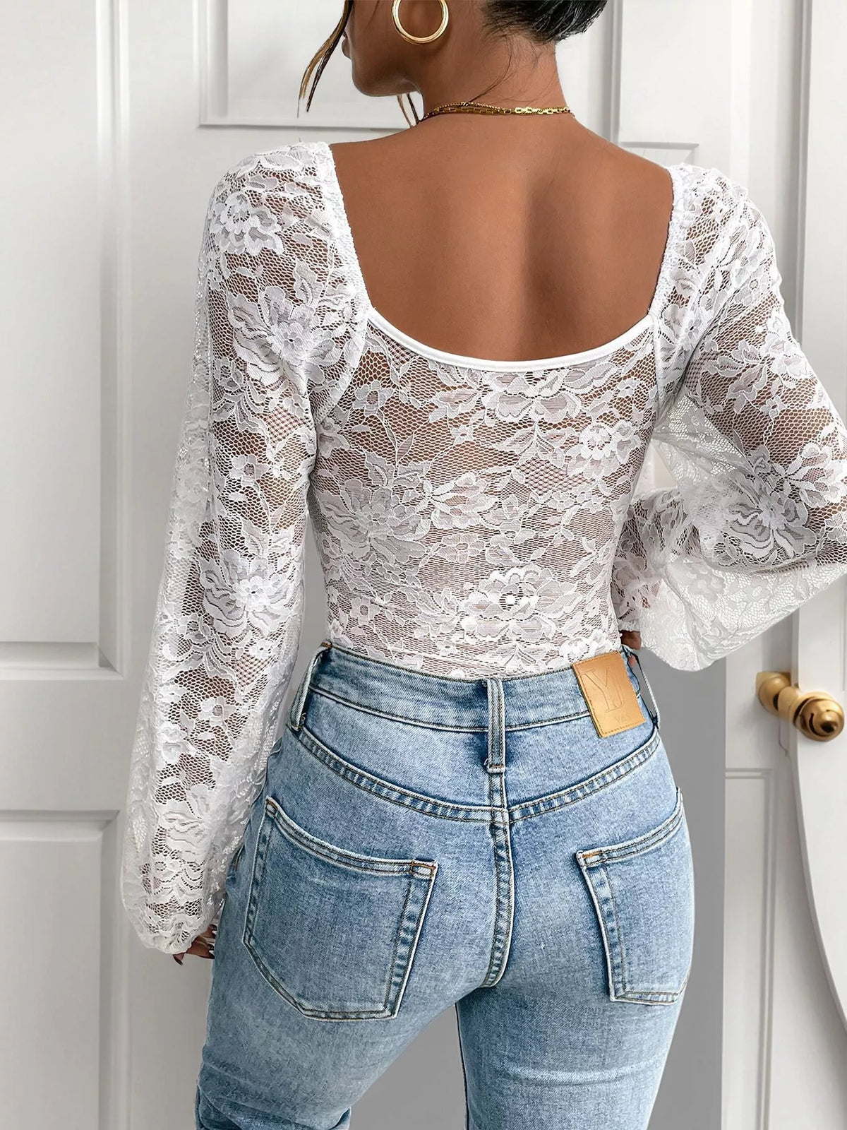 Underwire Plunge Lace Long Sleeve Bodysuit
