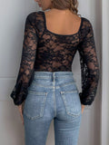 Underwire Plunge Lace Long Sleeve Bodysuit