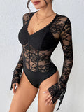 Bustier Sheer Lace Long Sleeve Bodysuit