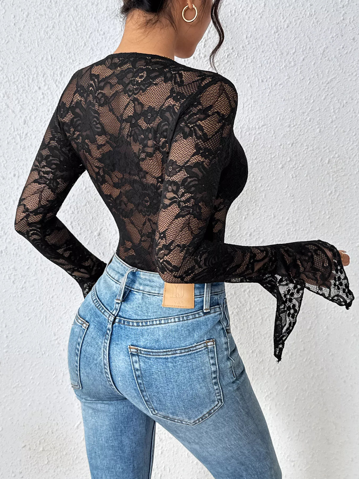 Bustier Sheer Lace Long Sleeve Bodysuit