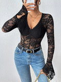 Bustier Sheer Lace Long Sleeve Bodysuit