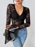 Bustier Sheer Lace Long Sleeve Bodysuit