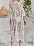 Lace Detail Open Front Longline Cover-Up White / One Size