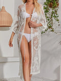 Lace Detail Open Front Longline Cover-Up White / One Size