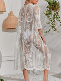Lace Detail Open Front Longline Cover-Up White / One Size