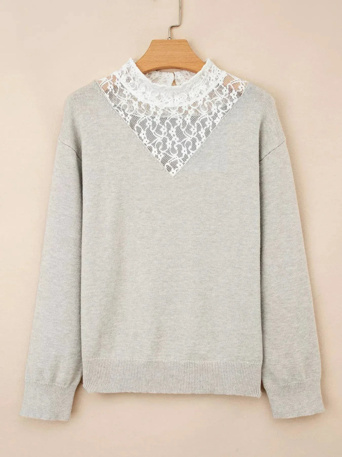 Lace Patchwork Sweater Light Gray / S