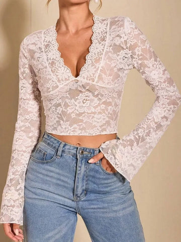 Lace Top for Women White / S