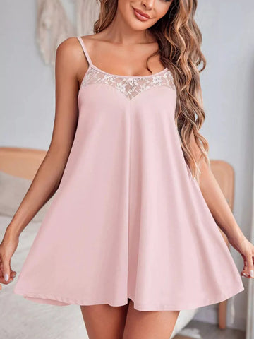 Lace Trimmed Flowy Cami Dress Blush Pink / M