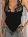 Lace Trim Halter Neck Bodysuit
