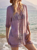 Lace Trim V-Neck Cover-Up Lavender / S