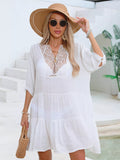 Lace Trimmed Tiered Cover-Up Dress White / One Size