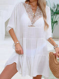 Lace Trimmed Tiered Cover-Up Dress White / One Size