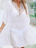 Lace Trimmed Tiered Cover-Up Dress White / One Size