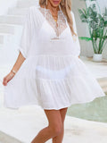 Lace Trimmed Tiered Cover-Up Dress White / One Size