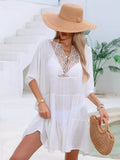 Lace Trimmed Tiered Cover-Up Dress White / One Size