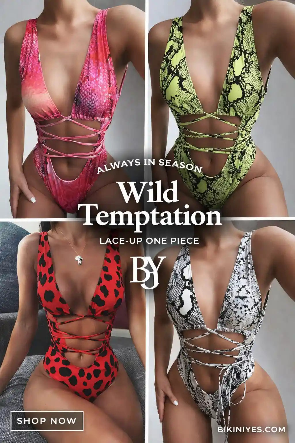 Lace-Up Backless Plunge One Piece Swimsuit