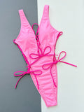 Lace Up Deep V One Piece Swimsuit