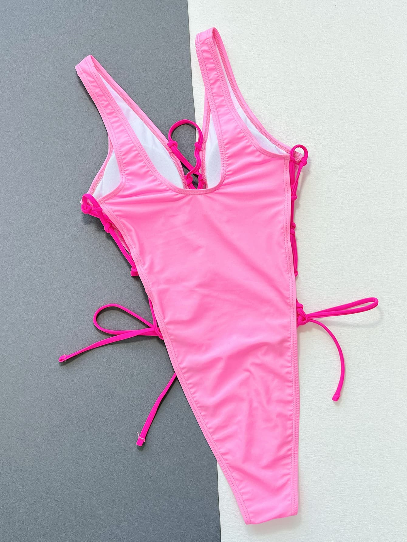Lace Up Deep V One Piece Swimsuit