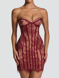Lace-Up Strapless Bodycon Mini Dress