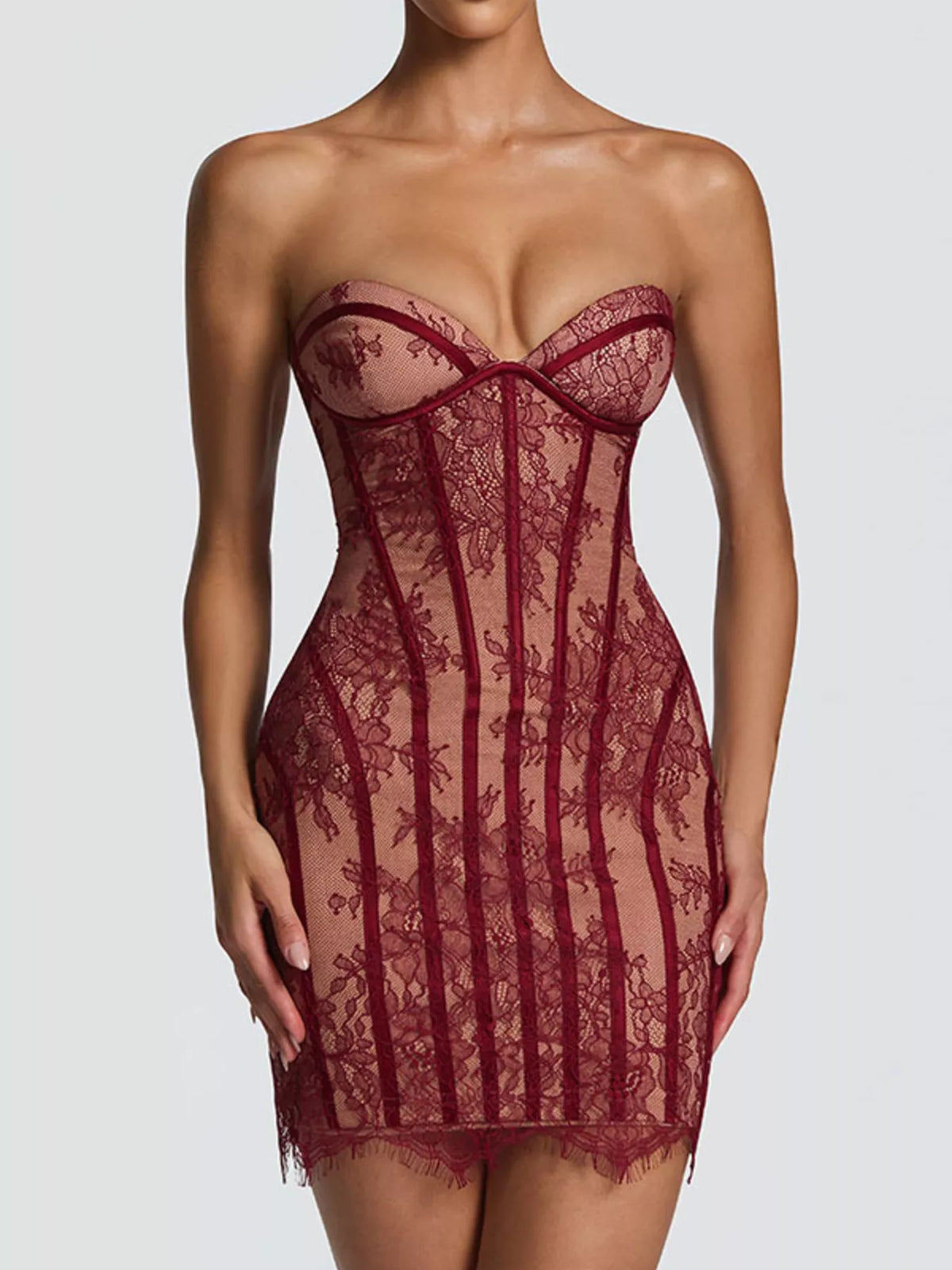 Lace-Up Strapless Bodycon Mini Dress