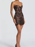 Lace-Up Strapless Bodycon Mini Dress