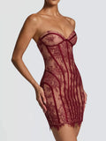 Lace-Up Strapless Bodycon Mini Dress