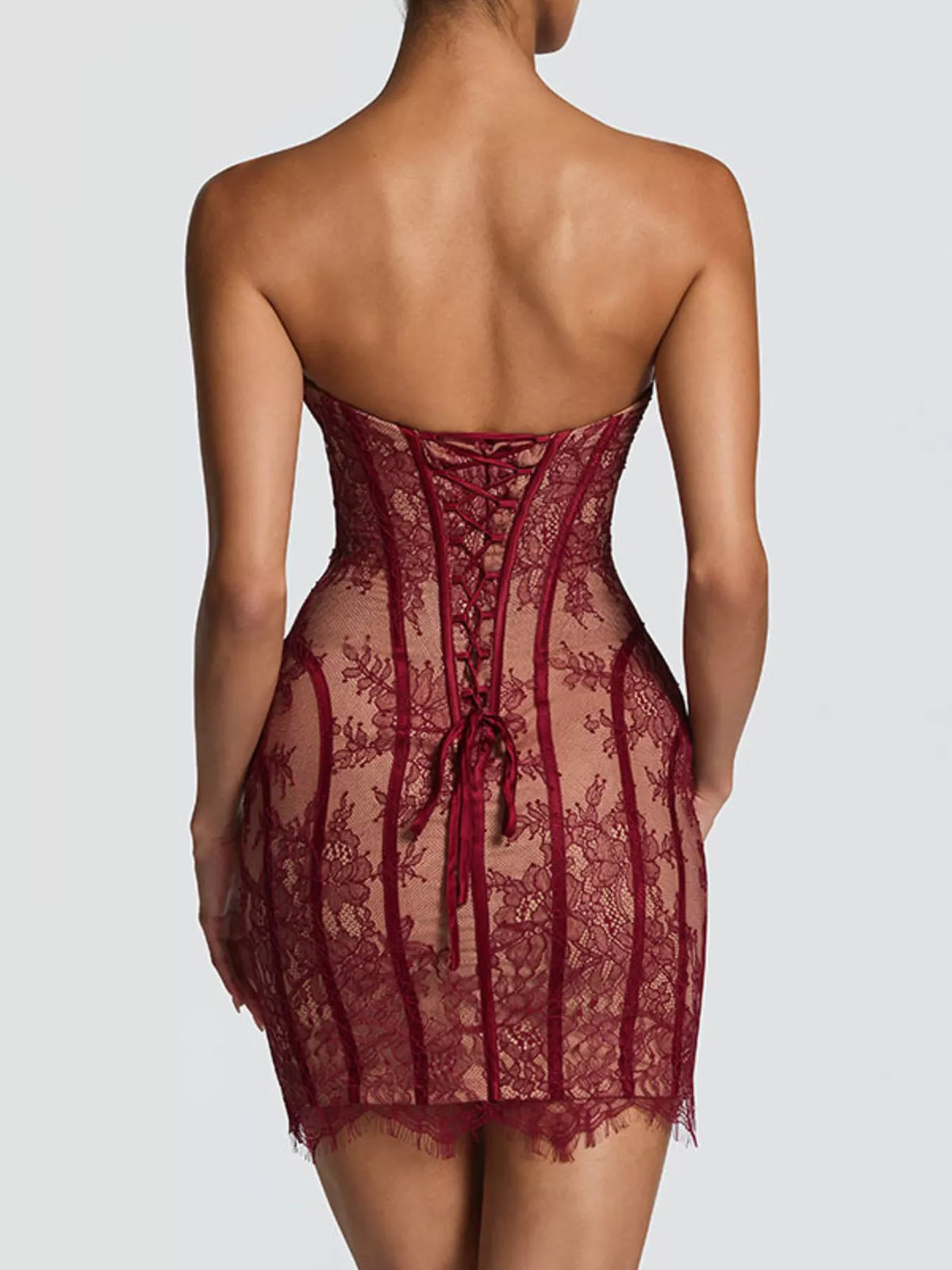 Lace-Up Strapless Bodycon Mini Dress